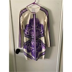 Purple & tan bodycon dress, size medium.